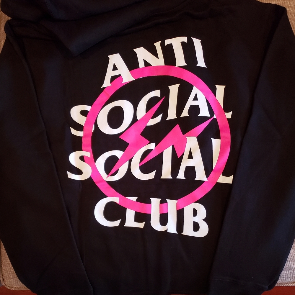 Anti Social Club × Fragment Pink Bolt Hoodie Sz S